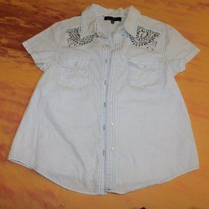 🔥5/$25 B.L.U.E Petite white silver studded button